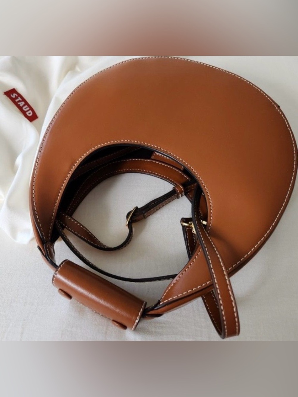 STAUD Brown Crescent Leather Shoulder Bag